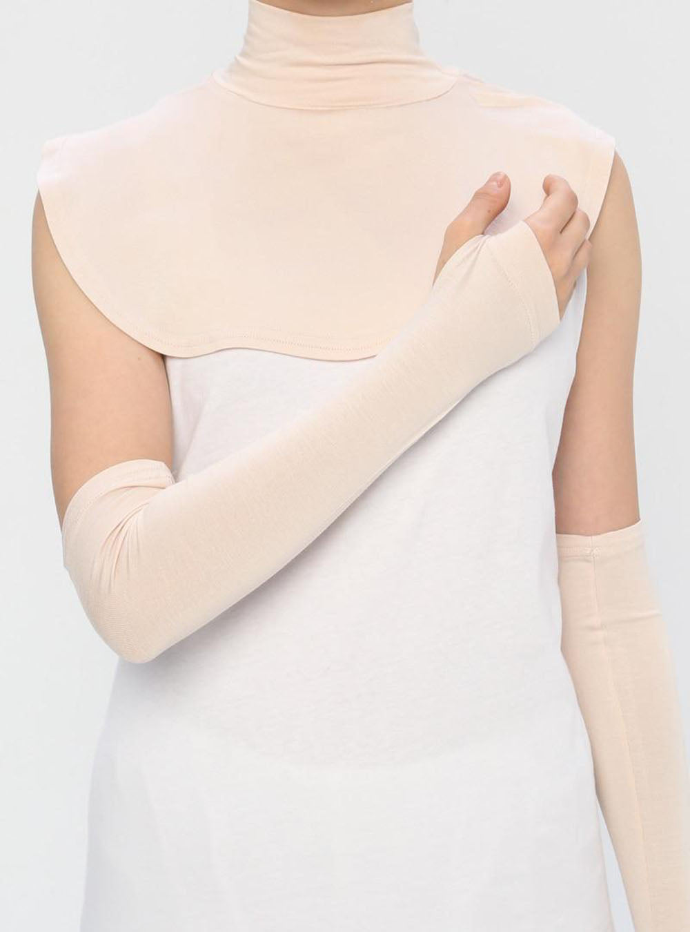Chic Shoulder Drape with High Neckline | Beige
