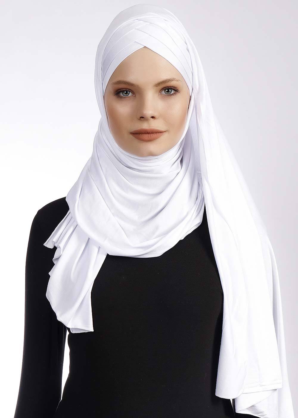 2 in 1 Jersey Hijab Hijab Dana Fashion 02- White 