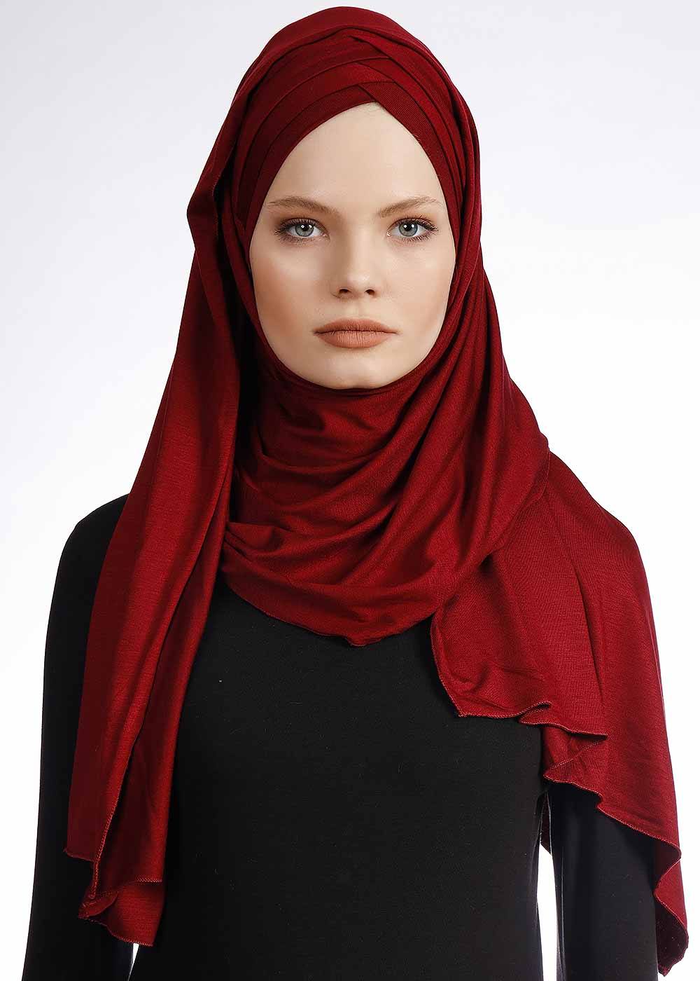 2 in 1 Jersey Hijab Hijab Dana Fashion 06- Burgundy 