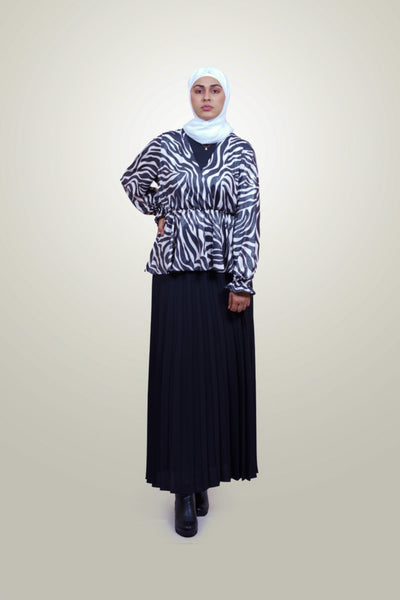 Sabiyya Zebra Modest Skirt Set | Black