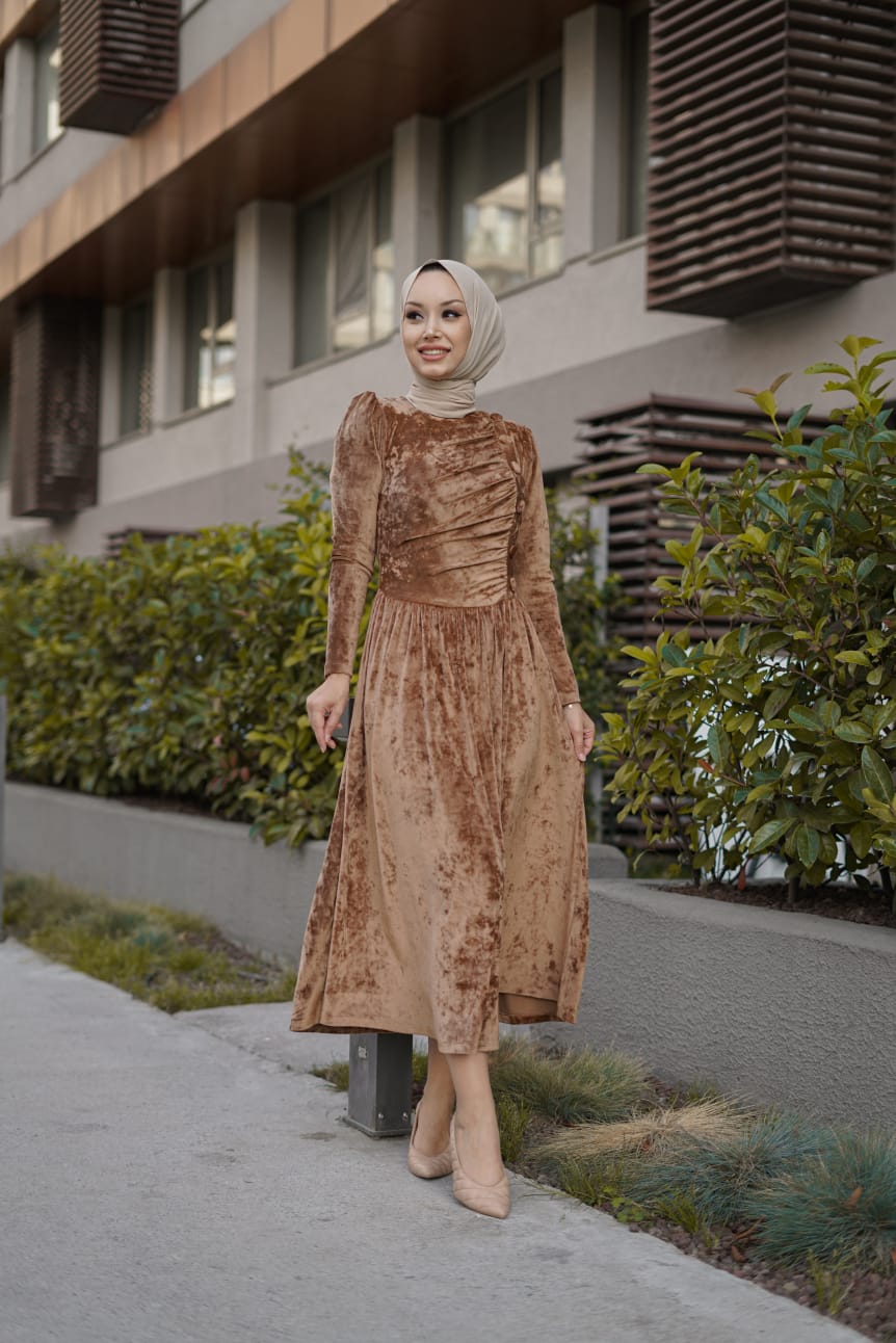 Farida Velvet Ruched Dress For Sale - Abaya Dresses  | Dana Fashion