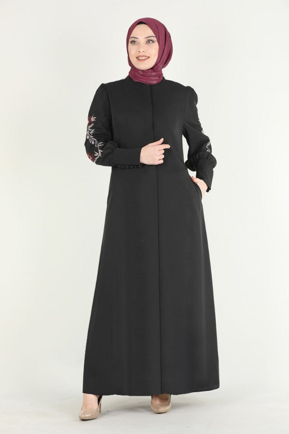 Floral Embroidered Black Abaya | Black