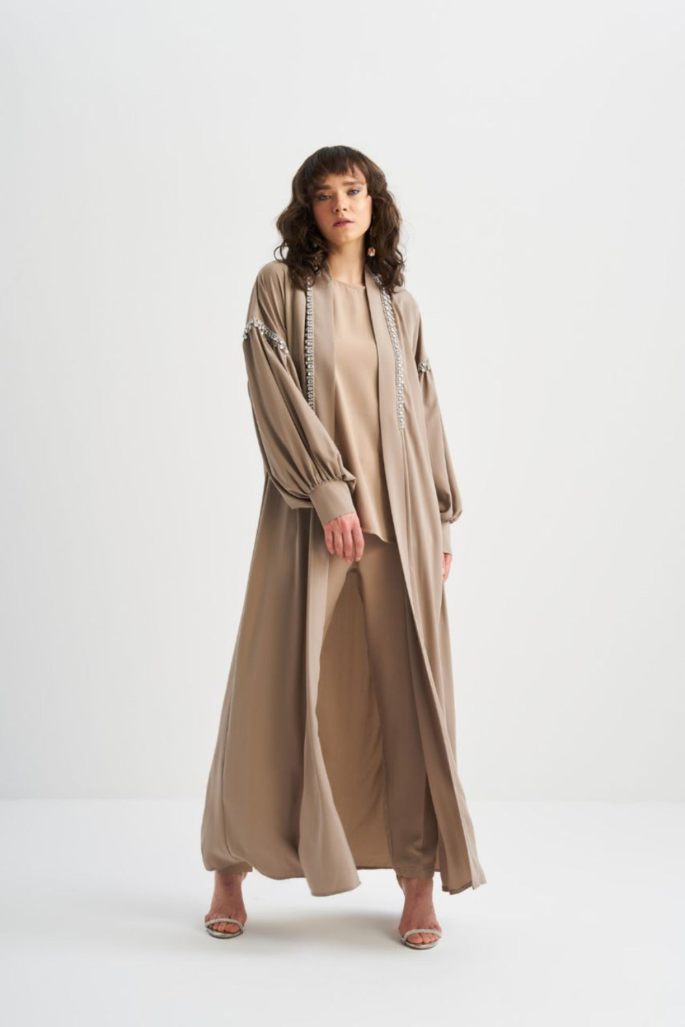 Belted Rhinestone Open Abaya | Dana Fashion