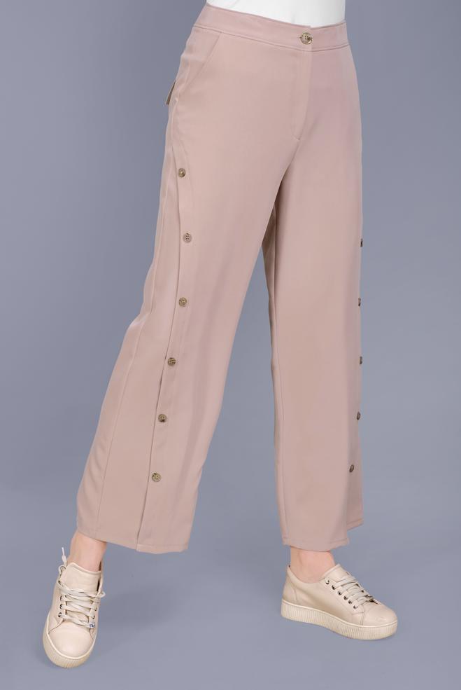 ‘MAYBELLA’ Buttoned Flowy Pants| Beige Pants Dana Fashion 