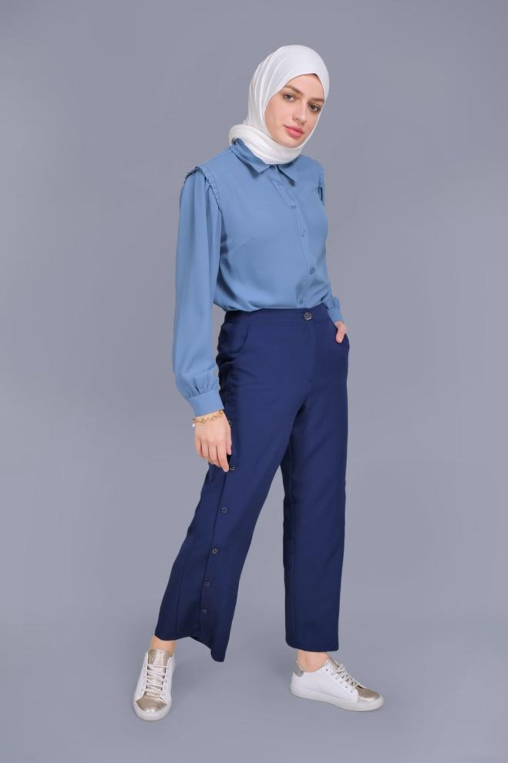 ‘MAYBELLA’ Buttoned Flowy Pants| Navy Pants Dana Fashion 