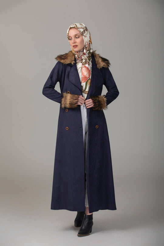 ’Naayla’ Faux Fur Coat | Dark Blue Coat Dana Fashion 