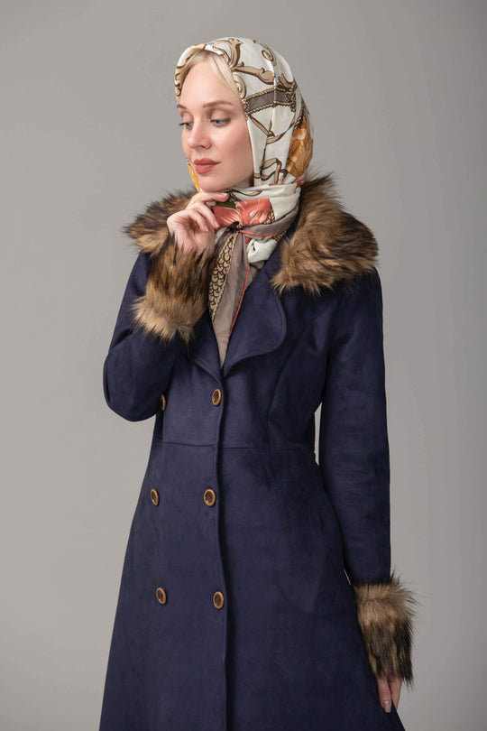 ’Naayla’ Faux Fur Coat | Dark Blue Coat Dana Fashion 