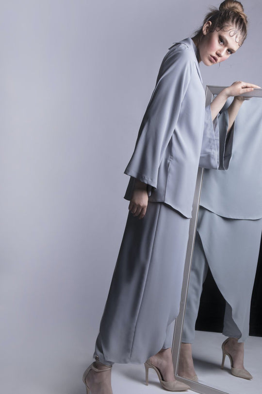 Premium Lapel Collar top and Split Thigh Skirt Set - 2 pieces Two-piece sets Dana Fashion Gray 36 