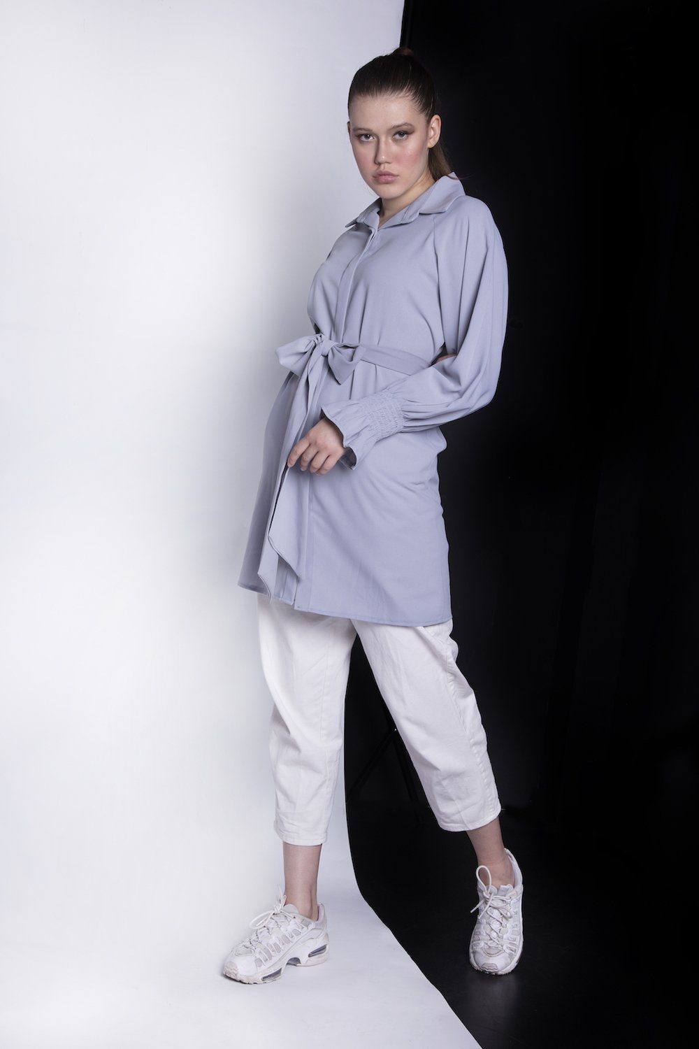 Smocked-Sleeves Fitted Top Top QUQA 