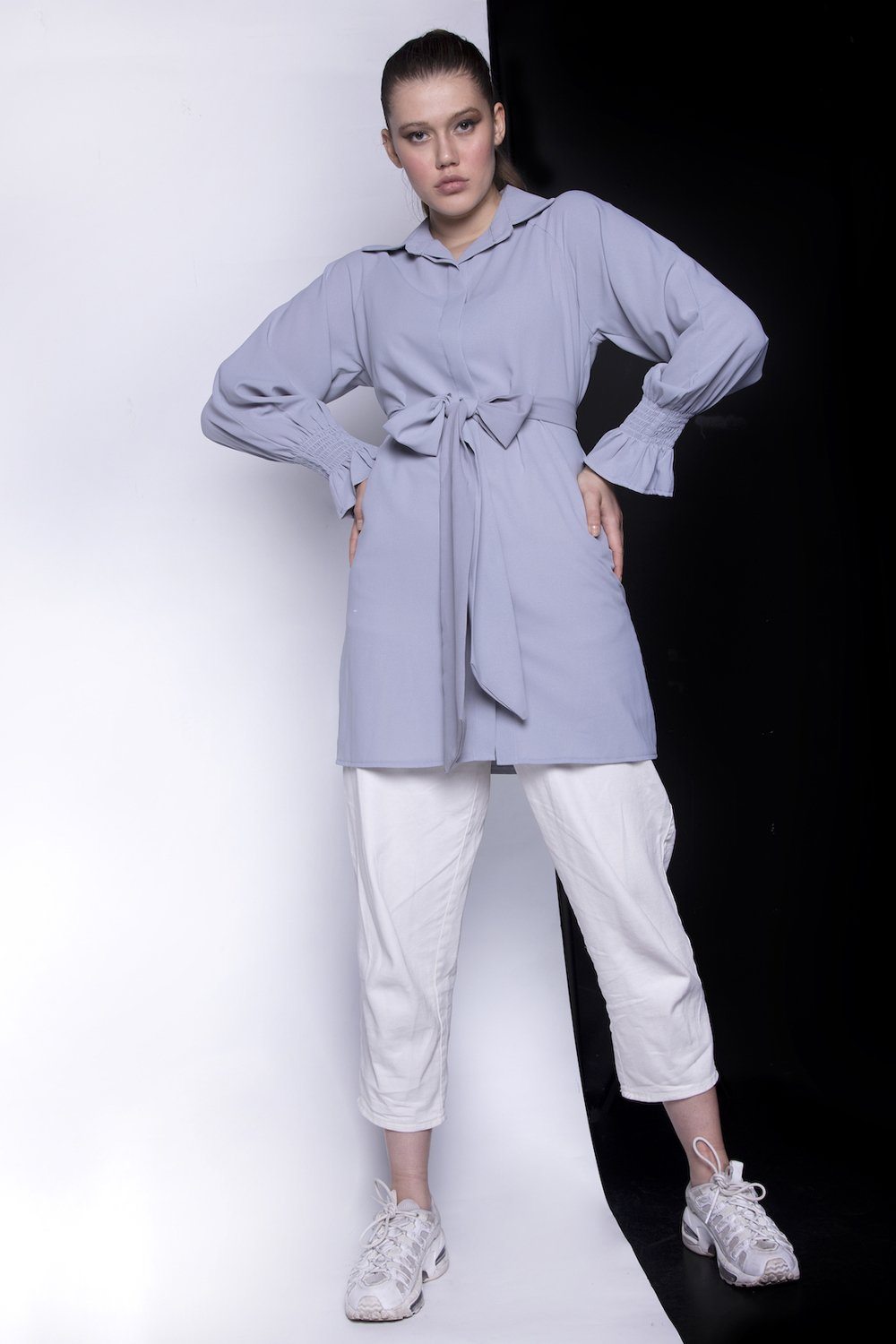 Smocked-Sleeves Fitted Top Top QUQA 